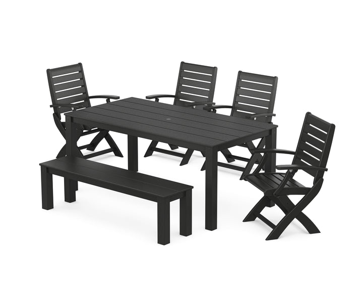 POLYWOOD® Signature Folding Chair 6-Piece Parsons Dining Set with Bench