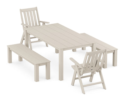 Vineyard Folding Chair 5-Piece Parsons Dining Set with Benches