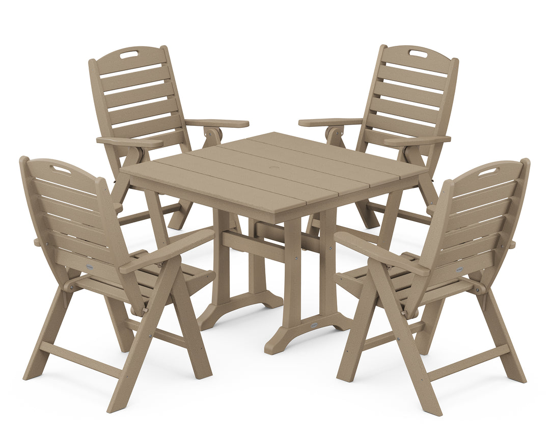 POLYWOOD® Nautical Folding Highback Chair 5-Piece Farmhouse Trestle Dining Set