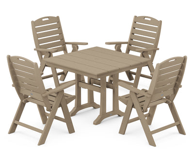 Nautical Folding Highback Chair 5-Piece Farmhouse Trestle Dining Set