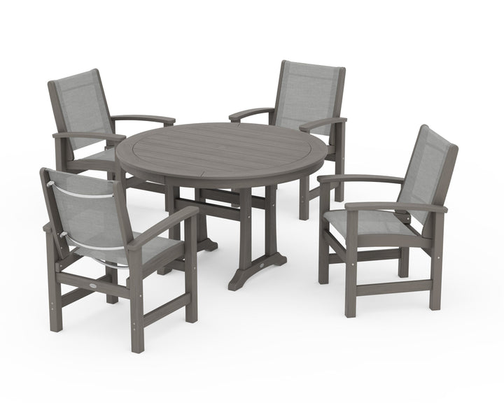 POLYWOOD® Coastal 5-Piece Round Dining Set with Trestle Legs