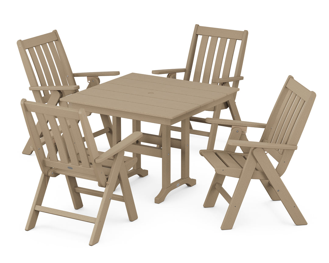 POLYWOOD® Vineyard Folding Chair 5-Piece Farmhouse Dining Set