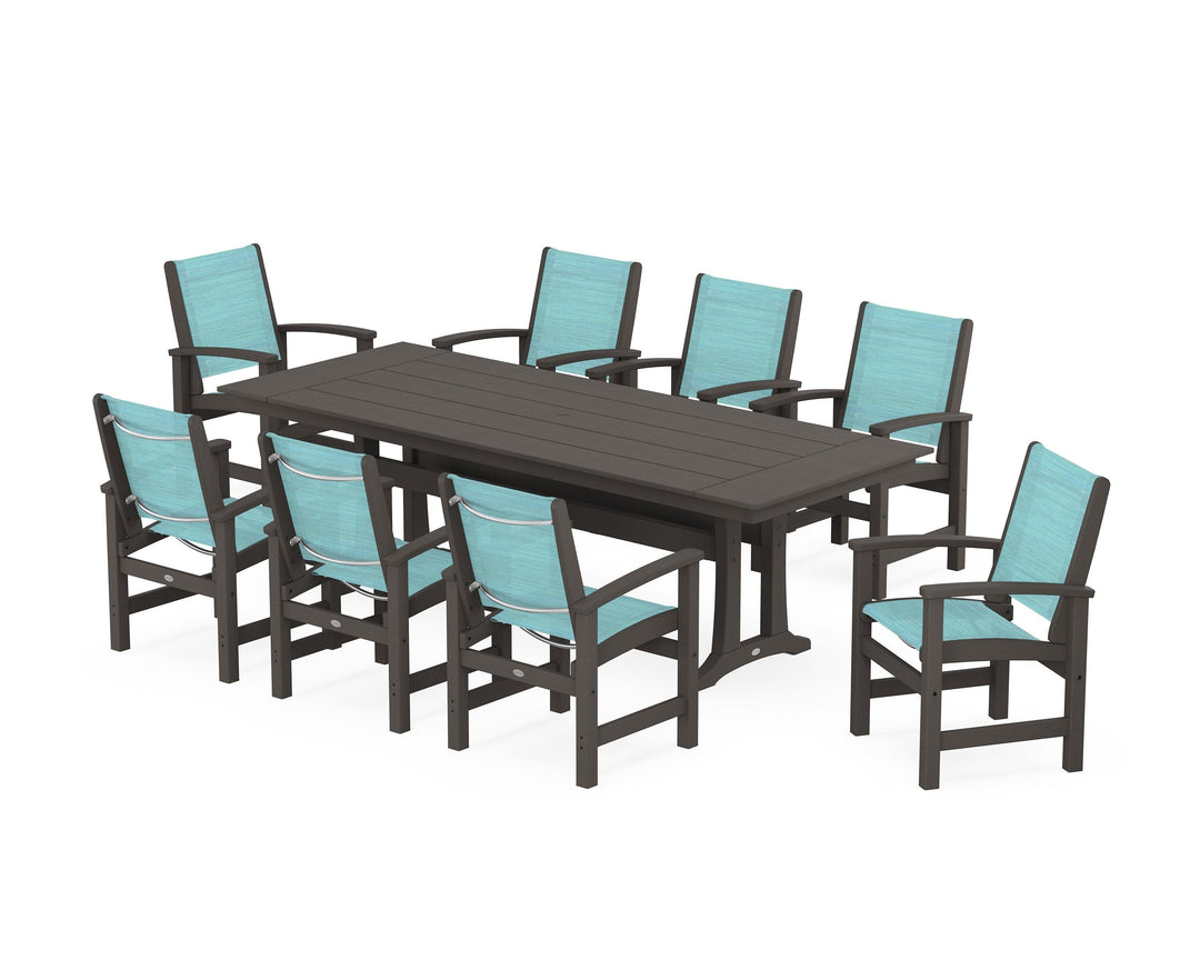 POLYWOOD® Coastal 9-Piece Farmhouse Dining Set with Trestle Legs