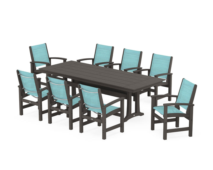 POLYWOOD® Coastal 9-Piece Farmhouse Dining Set with Trestle Legs