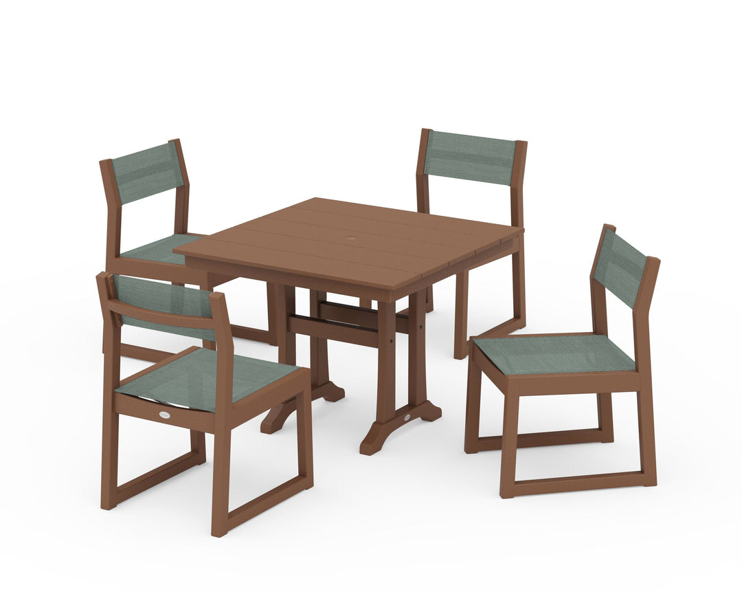 POLYWOOD® EDGE Sling 5-Piece Farmhouse Trestle Side Chair Dining Set