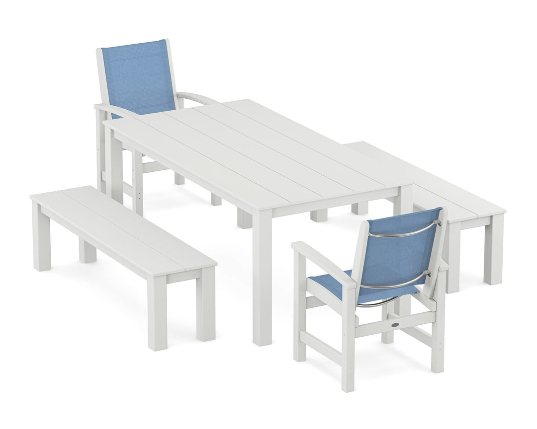 POLYWOOD® Coastal 5-Piece Parsons Dining Set with Benches