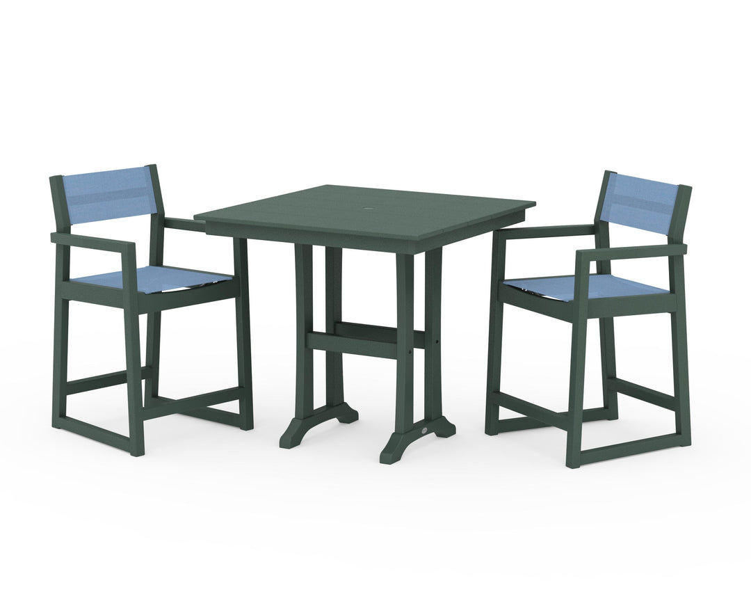 POLYWOOD® EDGE Sling Arm Chair 3-Piece Farmhouse Counter Set with Trestle Legs