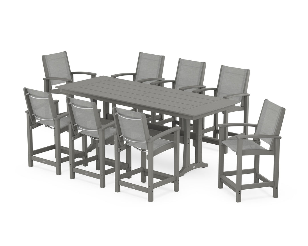 POLYWOOD® Coastal 9-Piece Farmhouse Counter Set with Trestle Legs