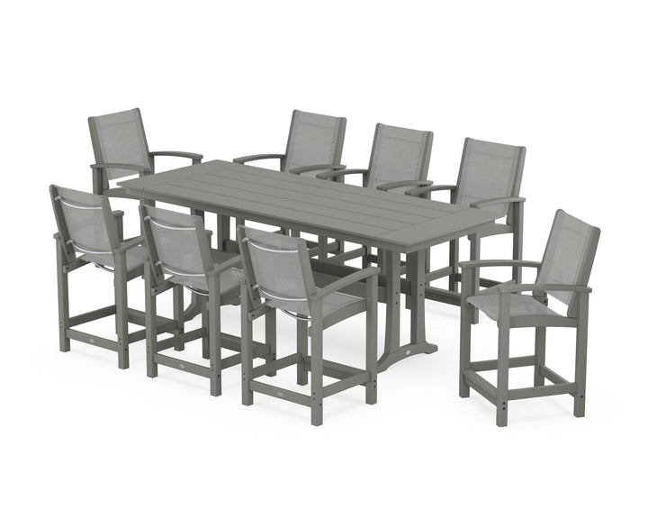 POLYWOOD® Coastal 9-Piece Farmhouse Counter Set with Trestle Legs
