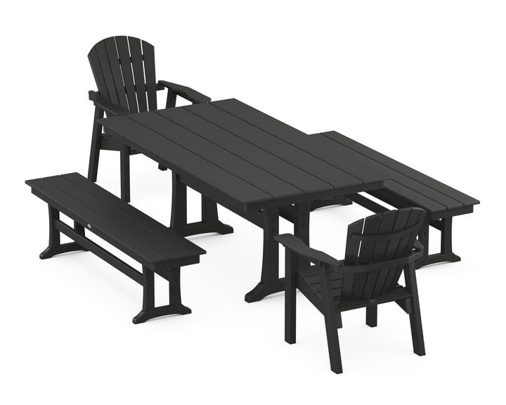 POLYWOOD® Seashell 5-Piece Farmhouse Dining Set With Trestle Legs