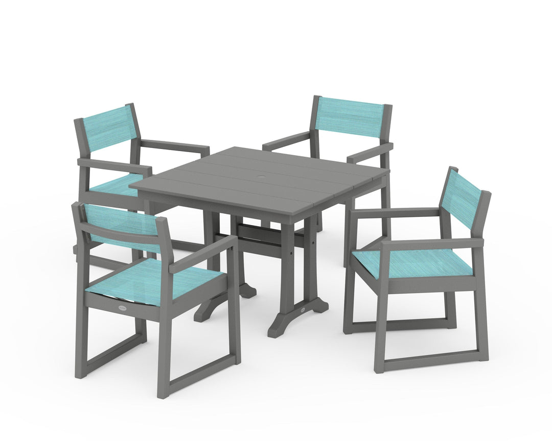 POLYWOOD® EDGE Sling 5-Piece Farmhouse Dining Set with Trestle Legs