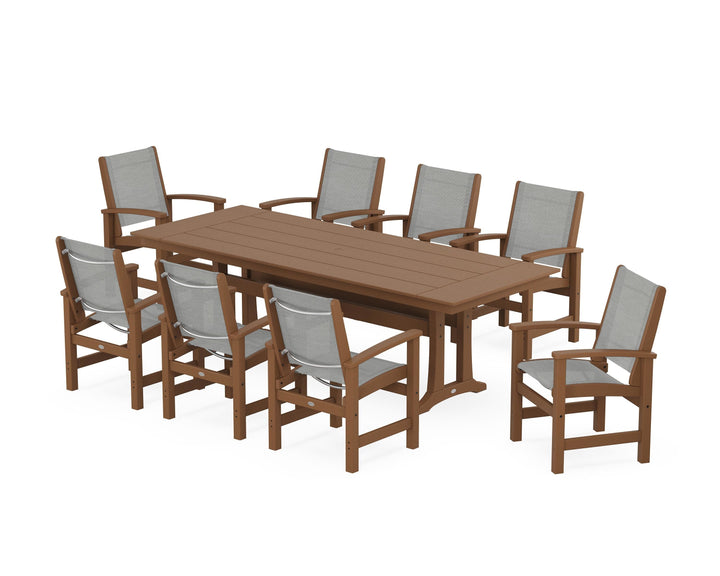 POLYWOOD® Coastal 9-Piece Farmhouse Dining Set with Trestle Legs