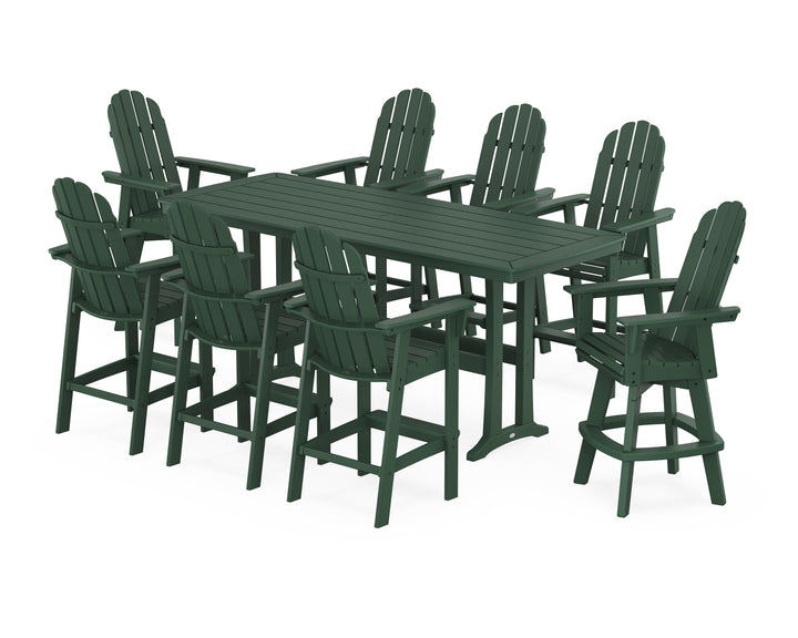 POLYWOOD® Vineyard Curveback Adirondack Swivel 9-Piece Bar Set with Trestle Legs