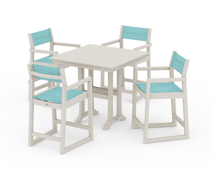 POLYWOOD® EDGE Sling Arm Chair 5-Piece Farmhouse Counter Set with Trestle Legs