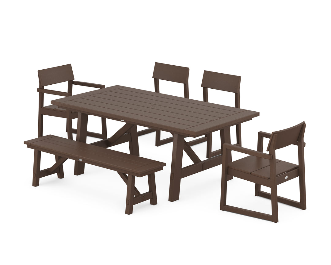 POLYWOOD® EDGE 6-Piece Rustic Farmhouse Dining Set with Bench