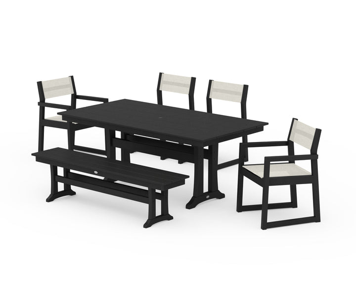 POLYWOOD® EDGE Sling 6-Piece Farmhouse Dining Set With Trestle Legs