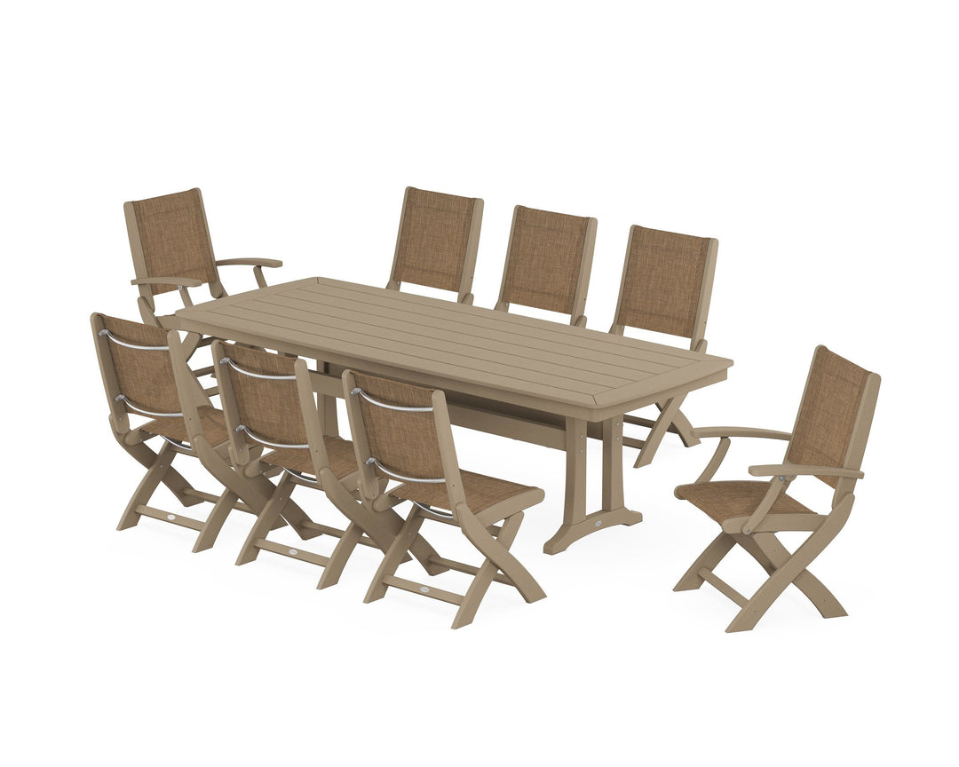 POLYWOOD® Coastal Folding 9-Piece Dining Set with Trestle Legs