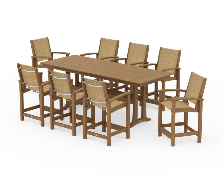 POLYWOOD® Coastal 9-Piece Farmhouse Counter Set with Trestle Legs