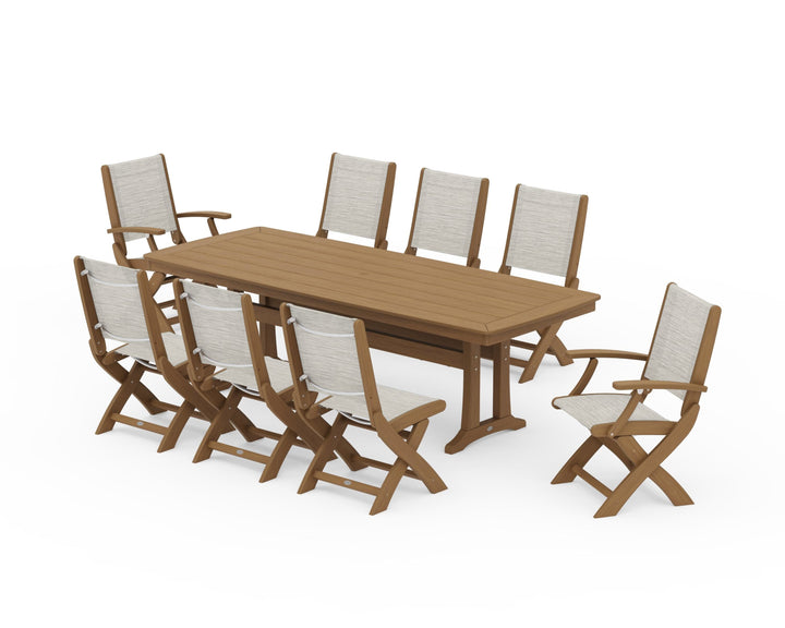 POLYWOOD® Coastal Folding 9-Piece Dining Set with Trestle Legs
