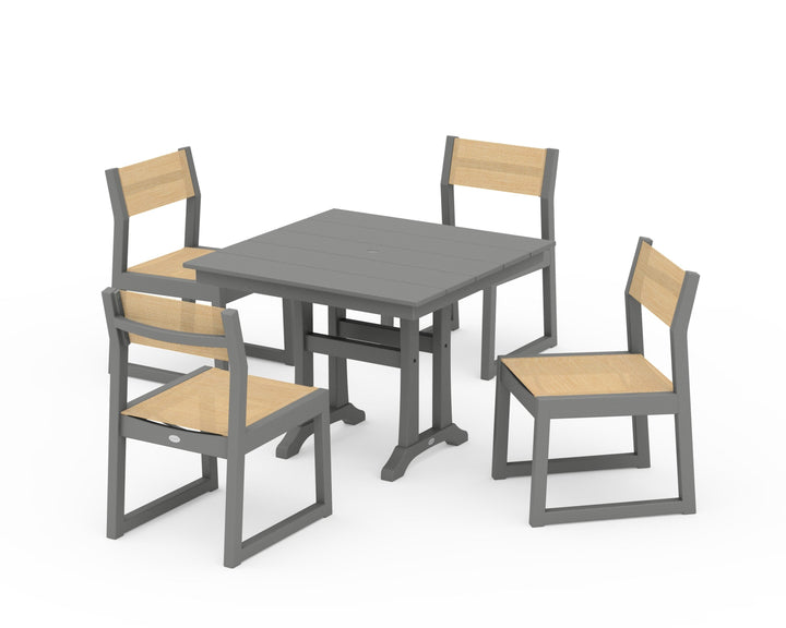 POLYWOOD® EDGE Sling 5-Piece Farmhouse Trestle Side Chair Dining Set