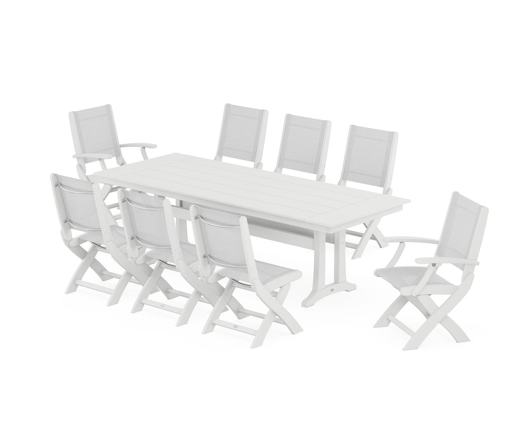 POLYWOOD® Coastal 9-Piece Folding Dining Chair Farmhouse Dining Set with Trestle Legs