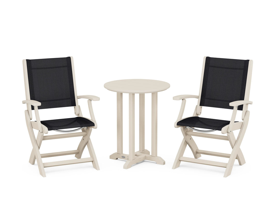 POLYWOOD® Coastal Folding 3-Piece Round Bistro Dining Set