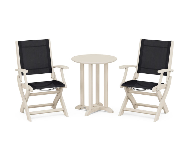 POLYWOOD® Coastal Folding 3-Piece Round Bistro Dining Set