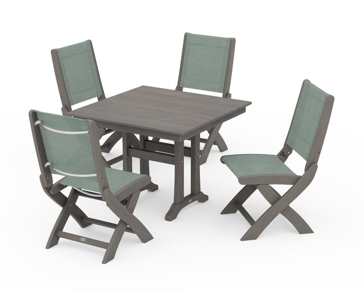 POLYWOOD® Coastal Folding Side Chair 5-Piece Farmhouse Dining Set With Trestle Legs