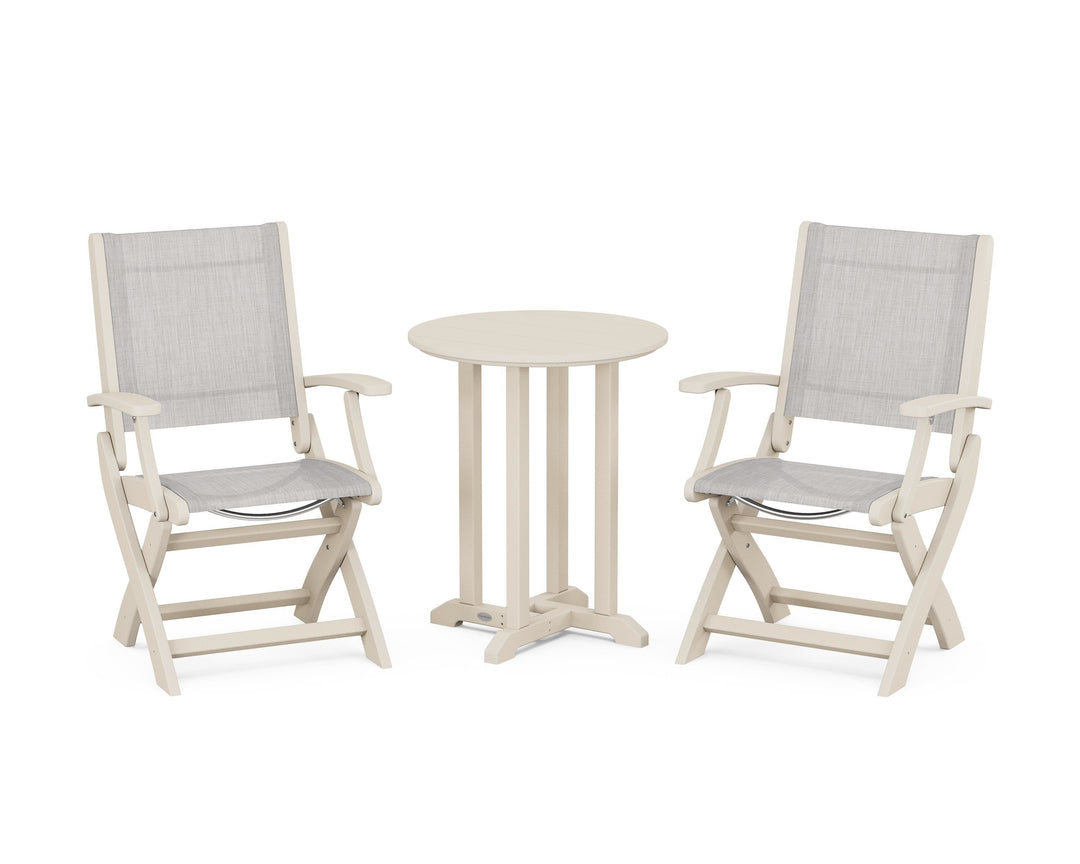 POLYWOOD® Coastal Folding 3-Piece Round Bistro Dining Set