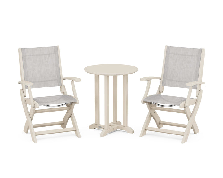 POLYWOOD® Coastal Folding 3-Piece Round Bistro Dining Set