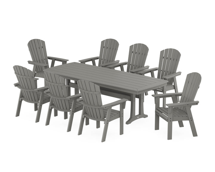 POLYWOOD® Nautical Curveback Adirondack 9-Piece Dining Set with Trestle Legs