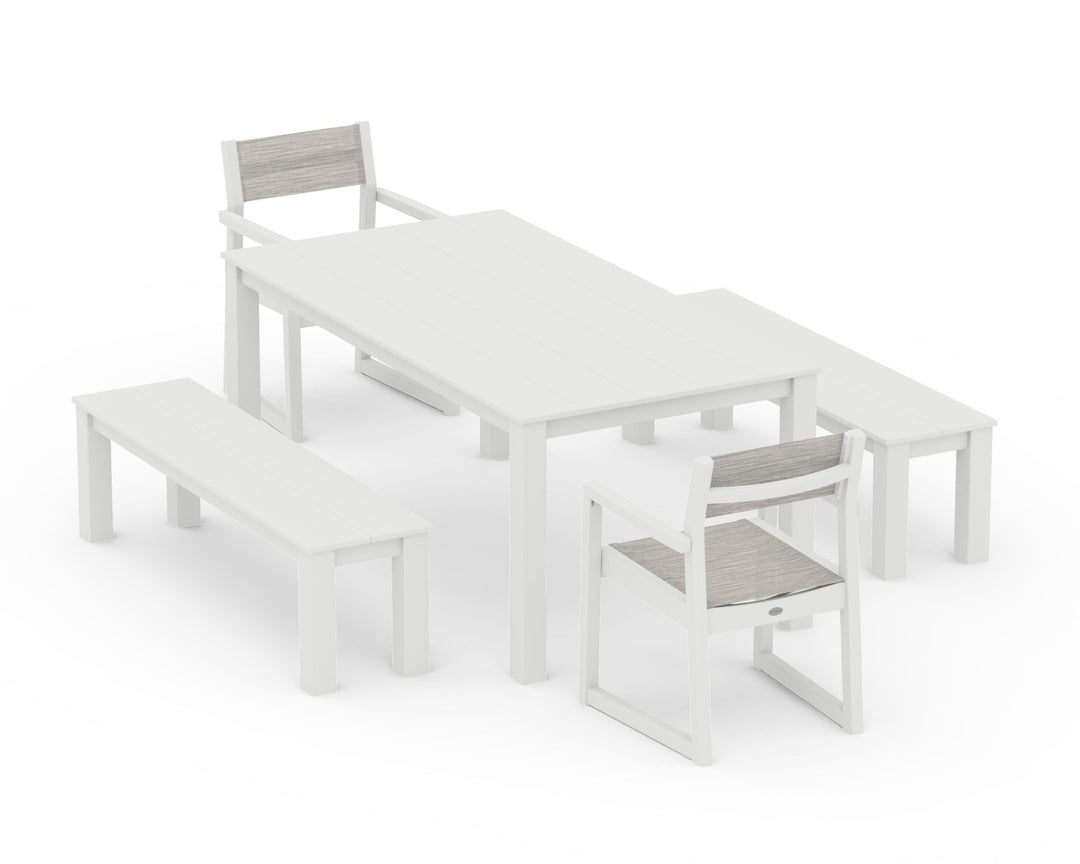 POLYWOOD® EDGE Sling Arm Chair 5-Piece Parsons Dining Set with Benches