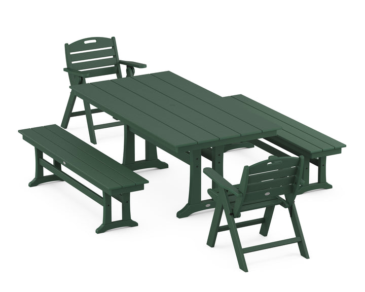 POLYWOOD® Nautical Folding Lowback Chair 5-Piece Farmhouse Dining Set With Trestle Legs
