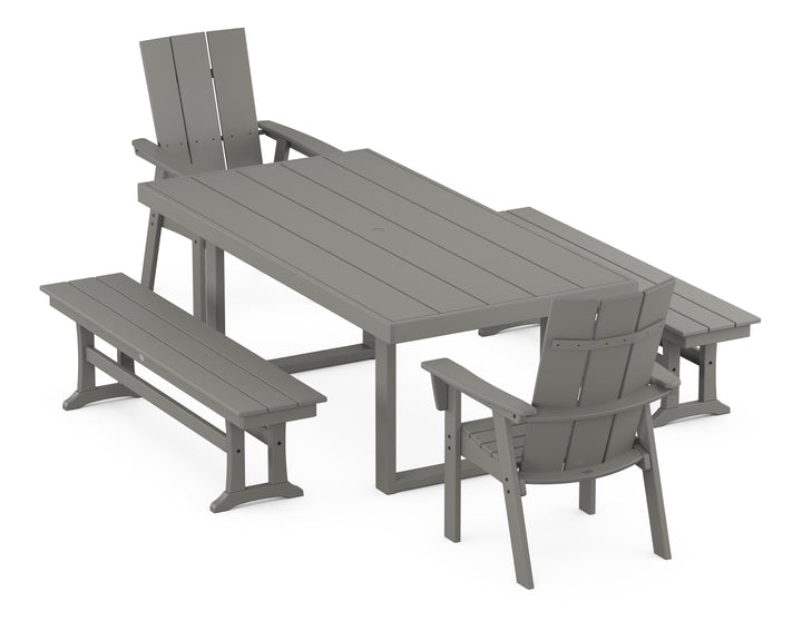 POLYWOOD® Modern Curveback Adirondack 5-Piece Dining Set with Benches