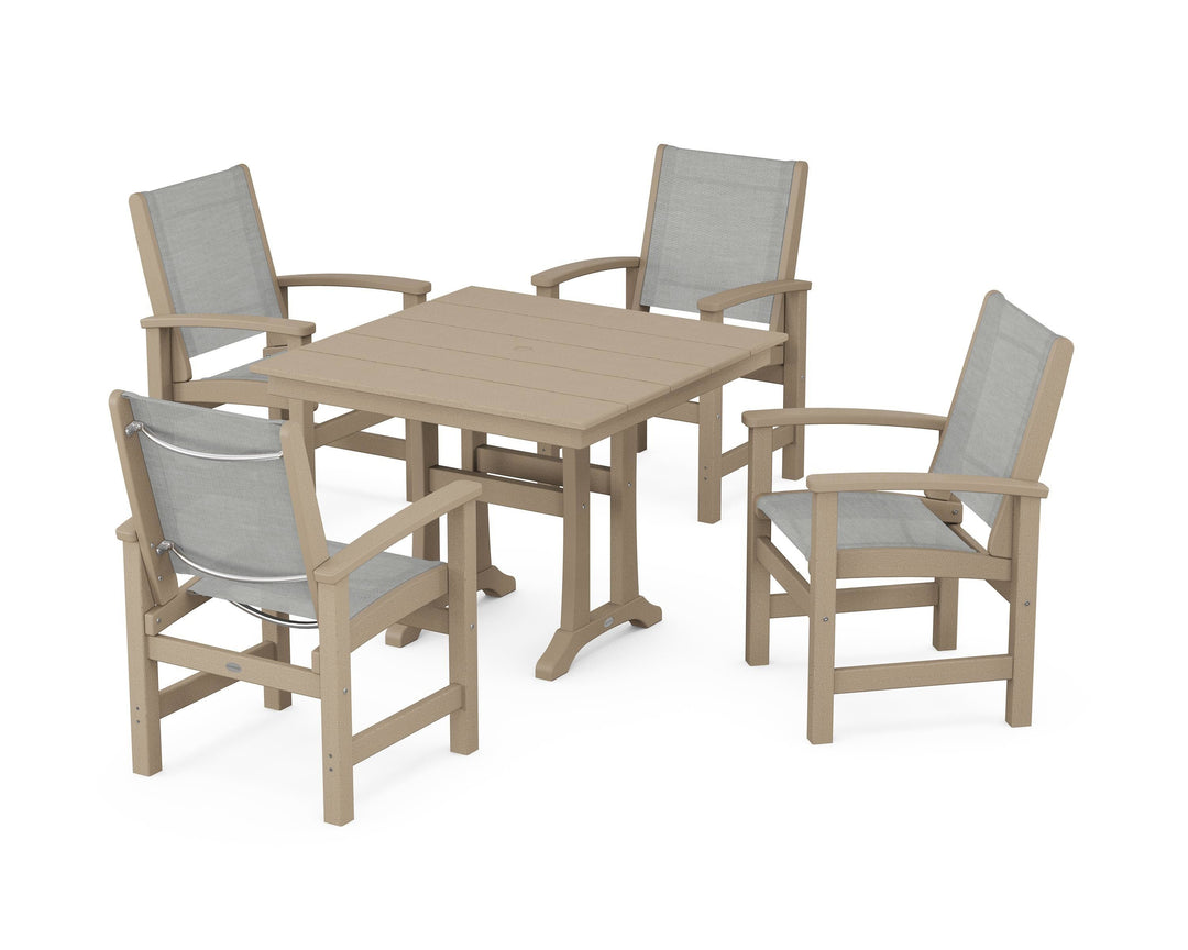 POLYWOOD® Coastal 5-Piece Farmhouse Dining Set With Trestle Legs