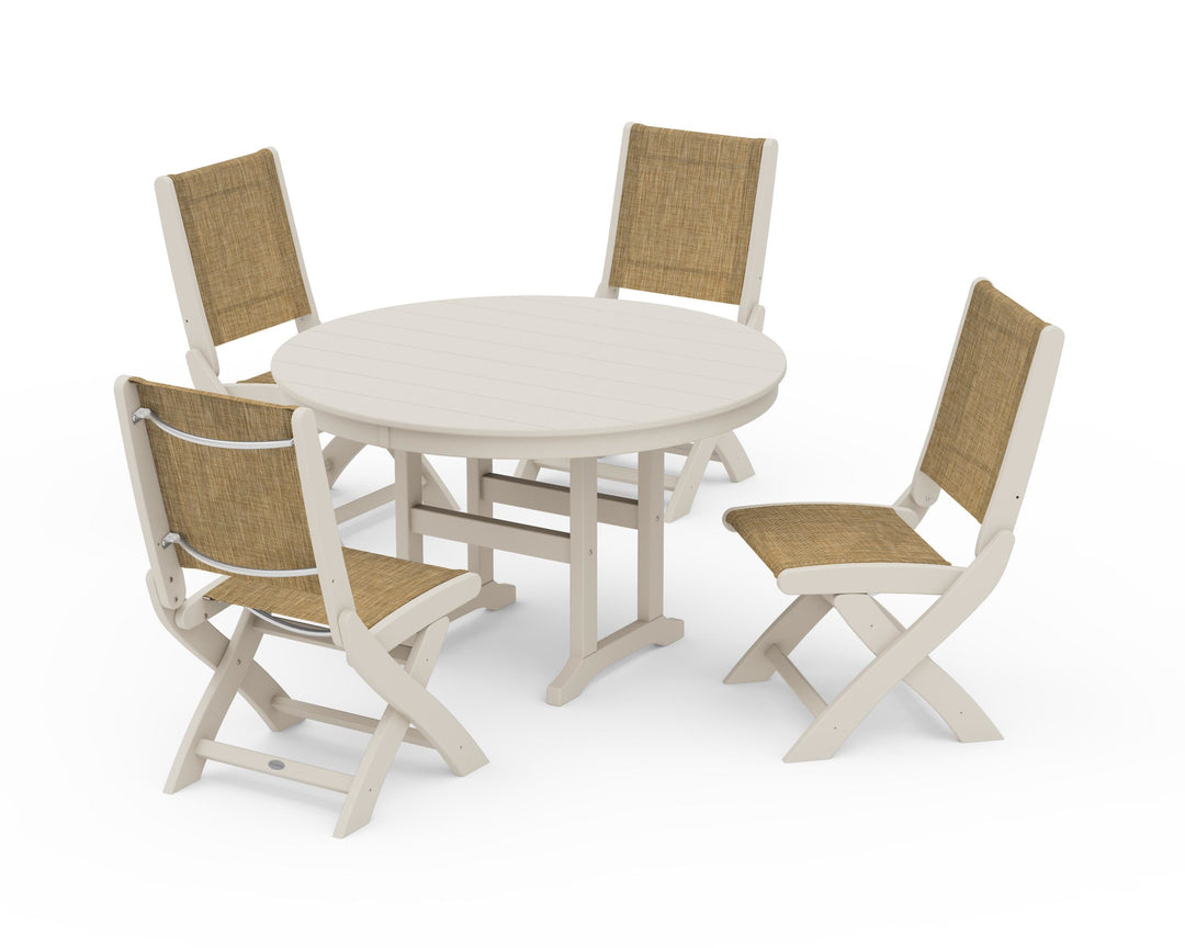 POLYWOOD® Coastal Folding Side Chair 5-Piece Round Dining Set