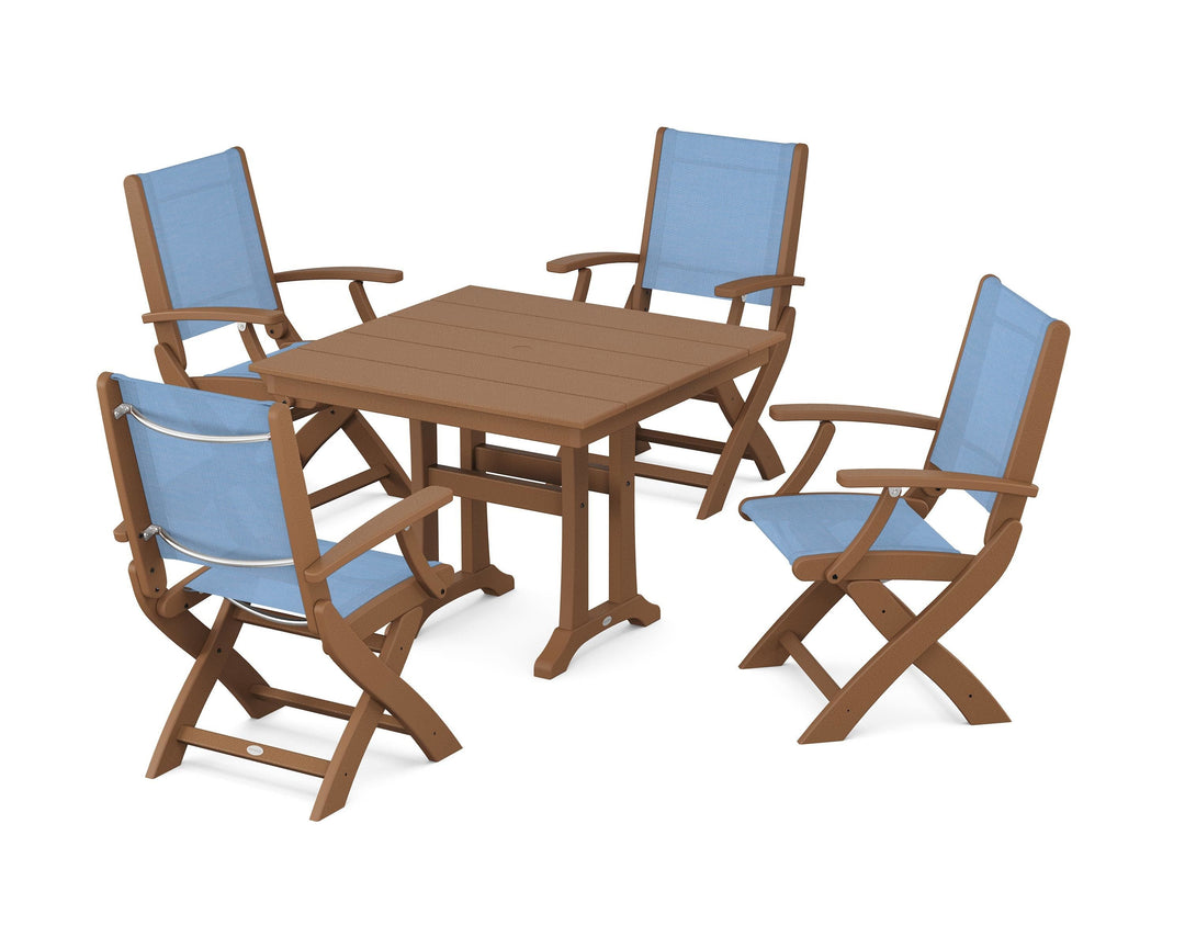 POLYWOOD® Coastal Folding Chair 5-Piece Farmhouse Dining Set With Trestle Legs