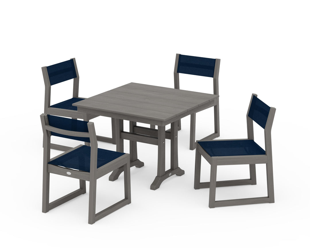 POLYWOOD® EDGE Sling 5-Piece Farmhouse Trestle Side Chair Dining Set