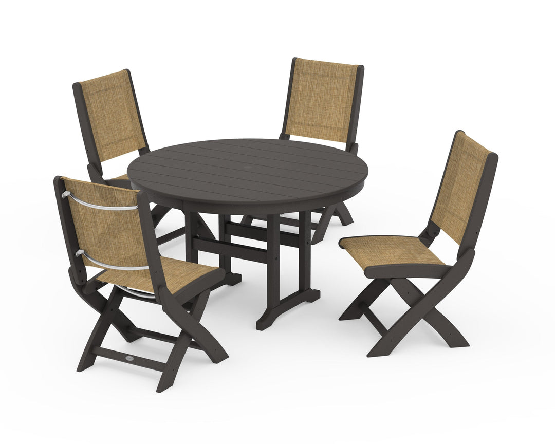POLYWOOD® Coastal Folding Side Chair 5-Piece Round Dining Set