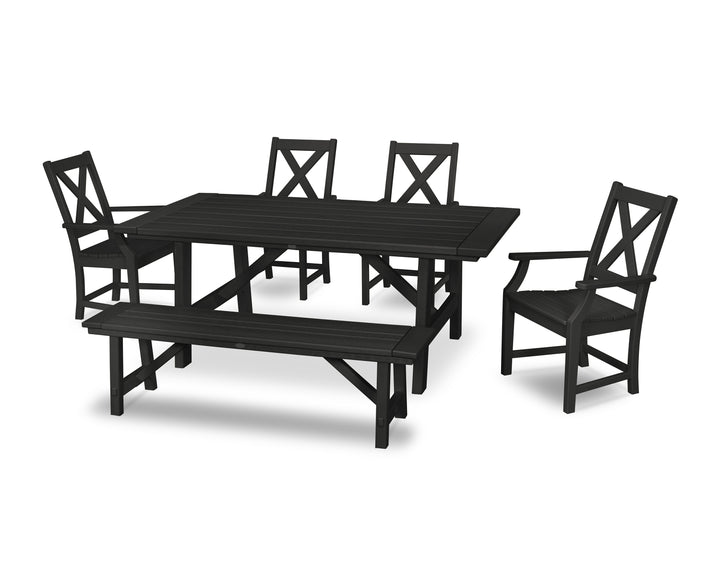POLYWOOD® Braxton 6-Piece Rustic Farmhouse Arm Chair Dining Set with Bench