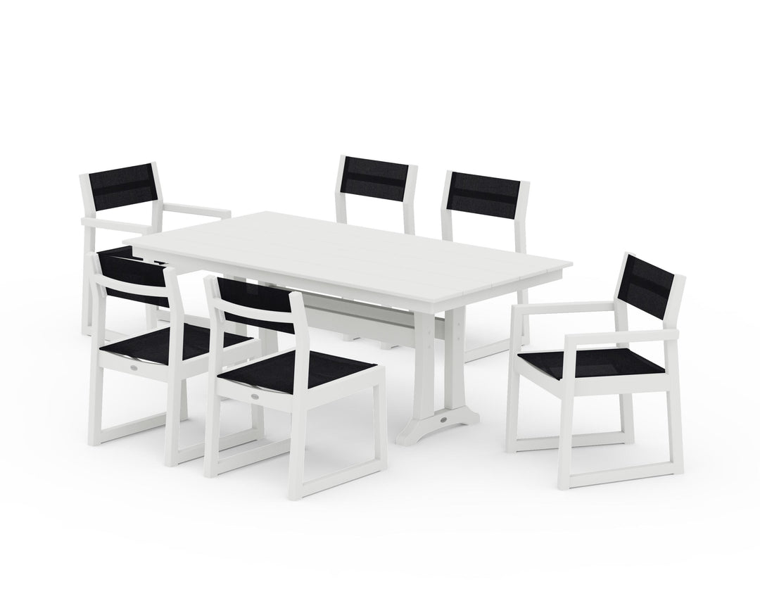 POLYWOOD® EDGE Sling 7-Piece Farmhouse Trestle Dining Set