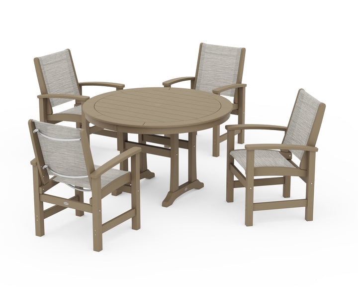 POLYWOOD® Coastal 5-Piece Round Dining Set with Trestle Legs