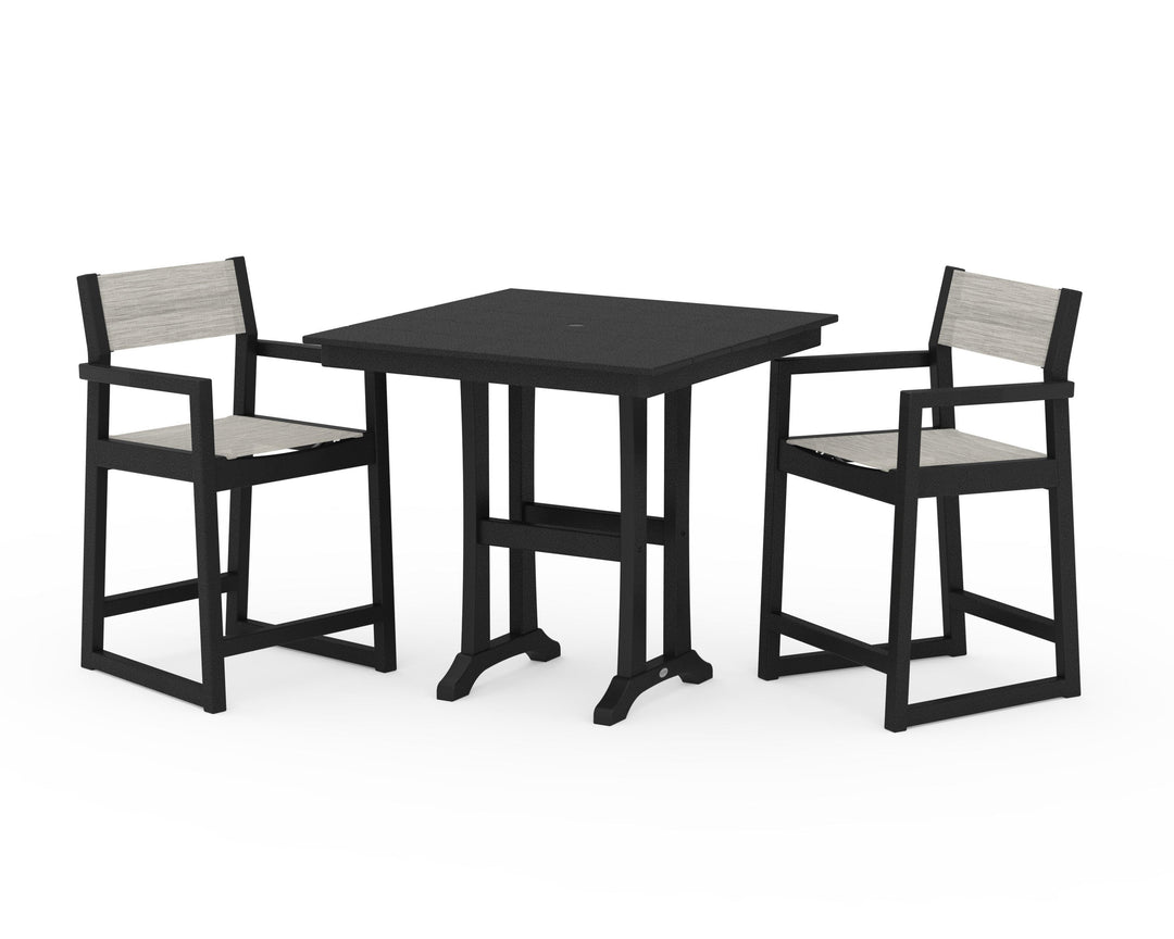 POLYWOOD® EDGE Sling Arm Chair 3-Piece Farmhouse Counter Set with Trestle Legs