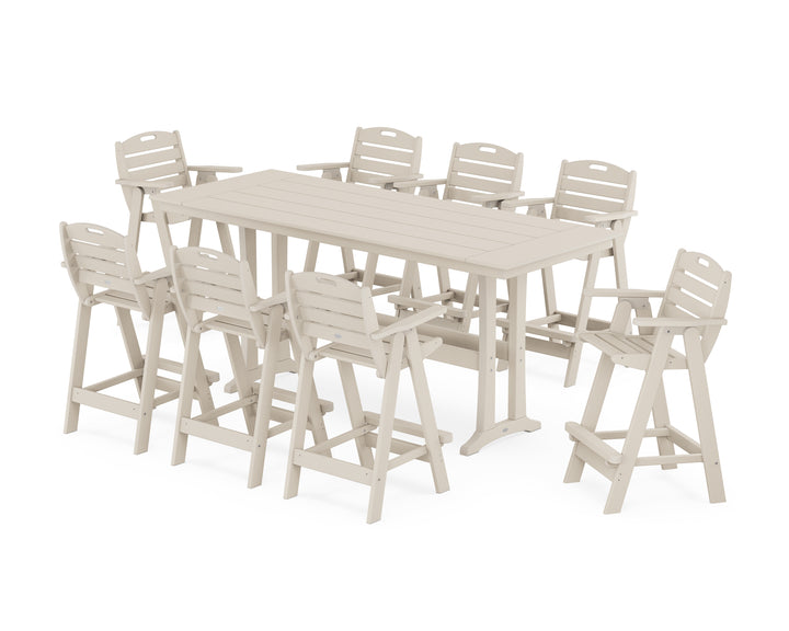 POLYWOOD® Nautical 9-Piece Farmhouse Bar Set with Trestle Legs