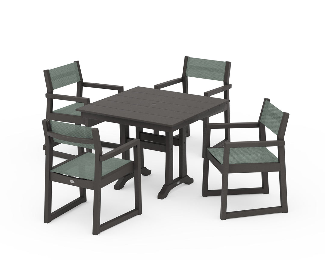 POLYWOOD® EDGE Sling 5-Piece Farmhouse Dining Set with Trestle Legs