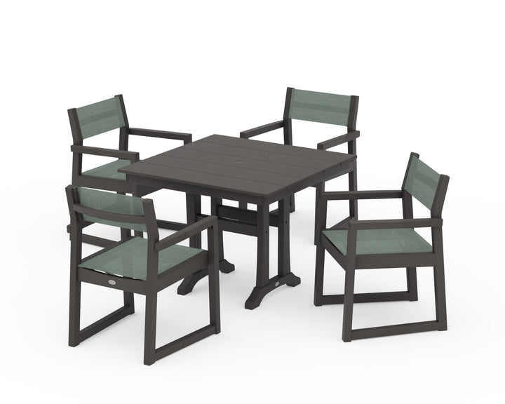 POLYWOOD® EDGE Sling 5-Piece Farmhouse Dining Set with Trestle Legs