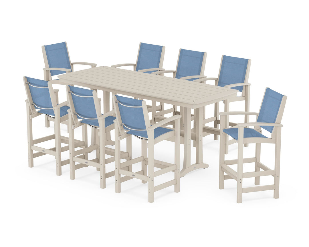 POLYWOOD® Coastal 9-Piece Bar Set with Trestle Legs
