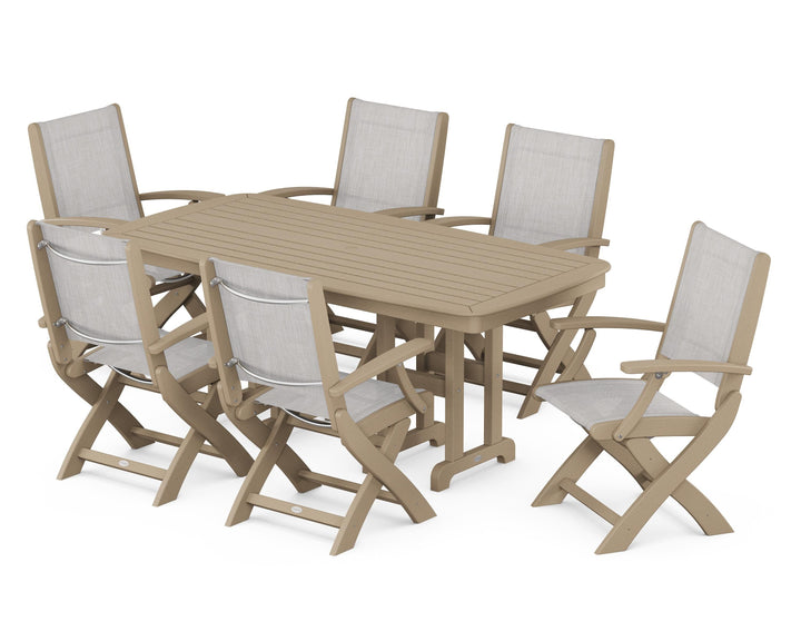 POLYWOOD® Coastal Folding Arm Chair 7-Piece Dining Set