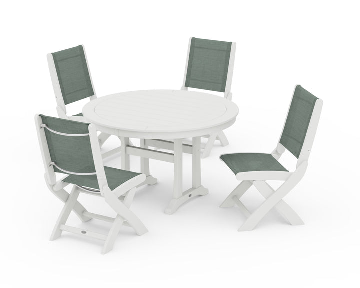 POLYWOOD® Coastal Folding Side Chair 5-Piece Round Dining Set With Trestle Legs