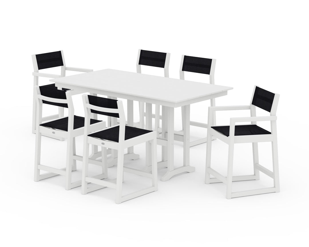 POLYWOOD® EDGE Sling 7-Piece Farmhouse Counter Set with Trestle Legs